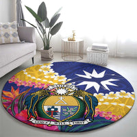 Nauru Independence Day Round Carpet Coat Of Arms With Tropical Flowers LT14 - Polynesian Pride