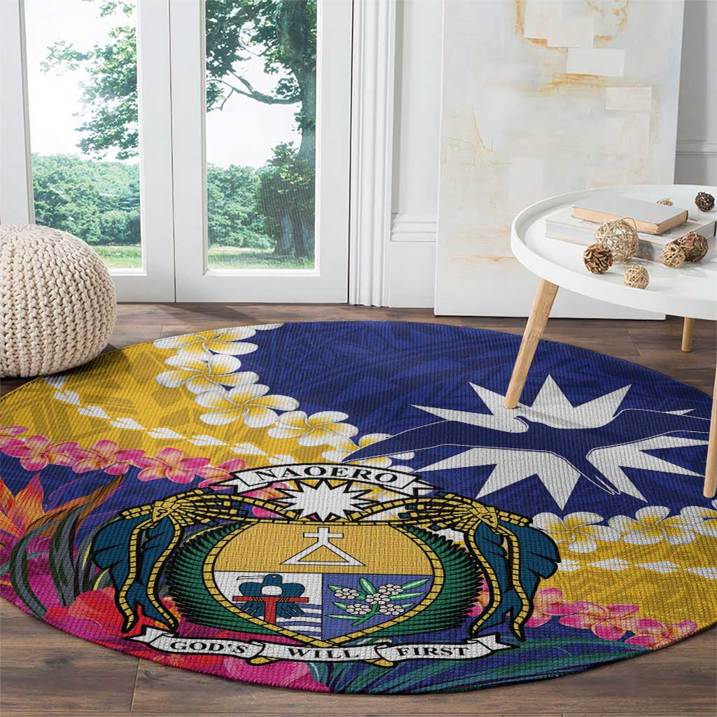 Nauru Independence Day Round Carpet Coat Of Arms With Tropical Flowers LT14 - Polynesian Pride