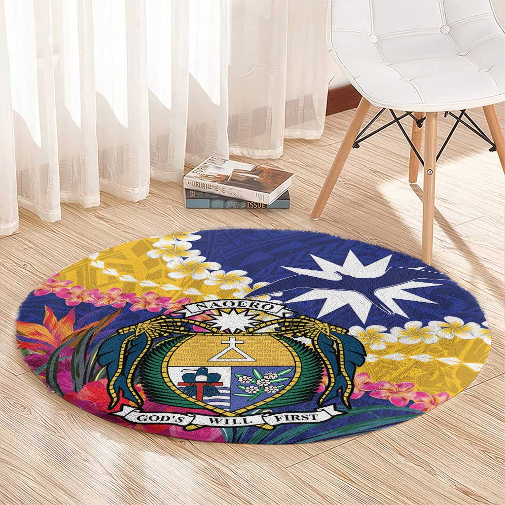 Nauru Independence Day Round Carpet Coat Of Arms With Tropical Flowers LT14 - Polynesian Pride