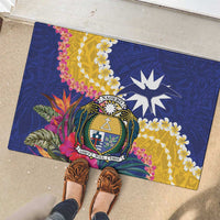 Nauru Independence Day Rubber Doormat Coat Of Arms With Tropical Flowers LT14 - Polynesian Pride
