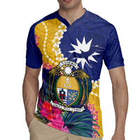Nauru Independence Day Rugby Jersey Coat Of Arms With Tropical Flowers LT14 - Polynesian Pride