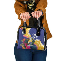 Nauru Independence Day Shoulder Handbag Coat Of Arms With Tropical Flowers LT14 One Size Blue - Polynesian Pride