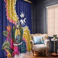Nauru Independence Day Window Curtain Coat Of Arms With Tropical Flowers LT14 - Polynesian Pride