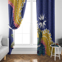 Nauru Independence Day Window Curtain Coat Of Arms With Tropical Flowers LT14 - Polynesian Pride
