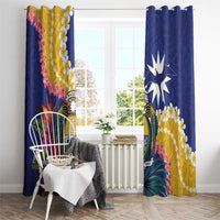 Nauru Independence Day Window Curtain Coat Of Arms With Tropical Flowers LT14 - Polynesian Pride