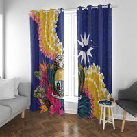 Nauru Independence Day Window Curtain Coat Of Arms With Tropical Flowers LT14 With Grommets Blue - Polynesian Pride