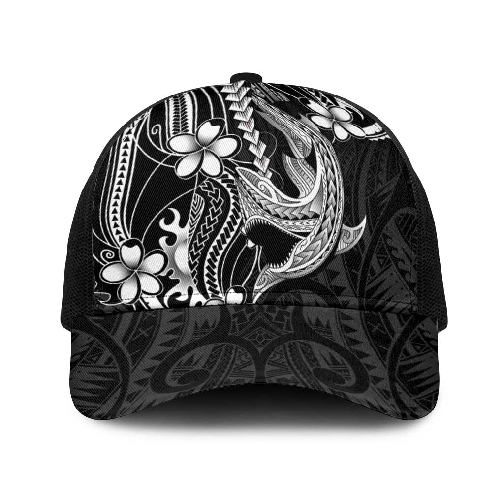Black Aloha Hawaii Baseball Net Cap Polynesian Shark Tattoo With Plumeria LT14 One Size Black Black - Polynesian Pride