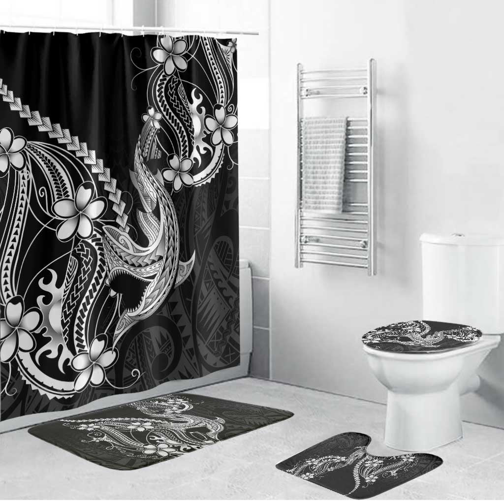 Black Aloha Hawaii Bathroom Set Polynesian Shark Tattoo With Plumeria LT14 Bathroom Set (4 pcs) Black - Polynesian Pride