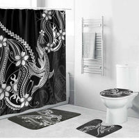 Black Aloha Hawaii Bathroom Set Polynesian Shark Tattoo With Plumeria LT14 Bathroom Set (4 pcs) Black - Polynesian Pride