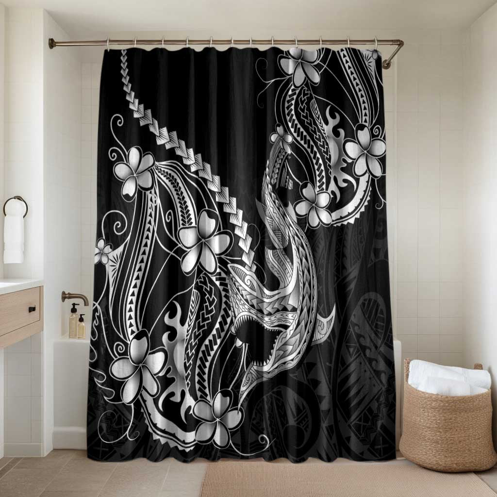Black Aloha Hawaii Bathroom Set Polynesian Shark Tattoo With Plumeria LT14 Shower Curtain Only Black - Polynesian Pride