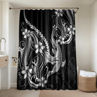 Black Aloha Hawaii Bathroom Set Polynesian Shark Tattoo With Plumeria LT14 Shower Curtain Only Black - Polynesian Pride