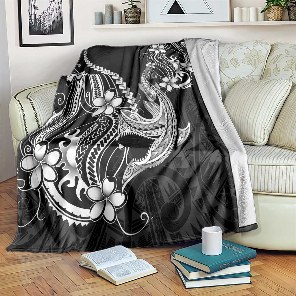 Black Aloha Hawaii Blanket Polynesian Shark Tattoo With Plumeria LT14 Black - Polynesian Pride