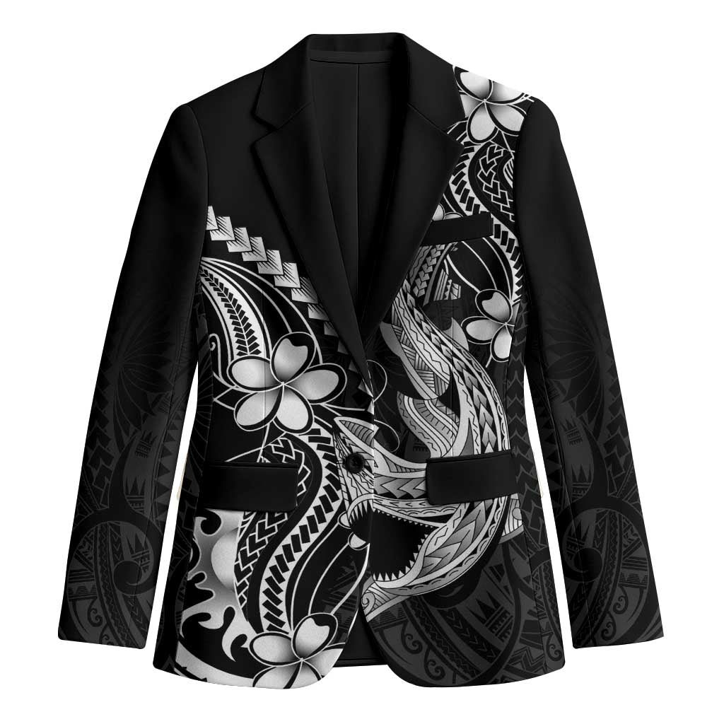 Black Aloha Hawaii Blazer Polynesian Shark Tattoo With Plumeria LT14 Unisex Black - Polynesian Pride