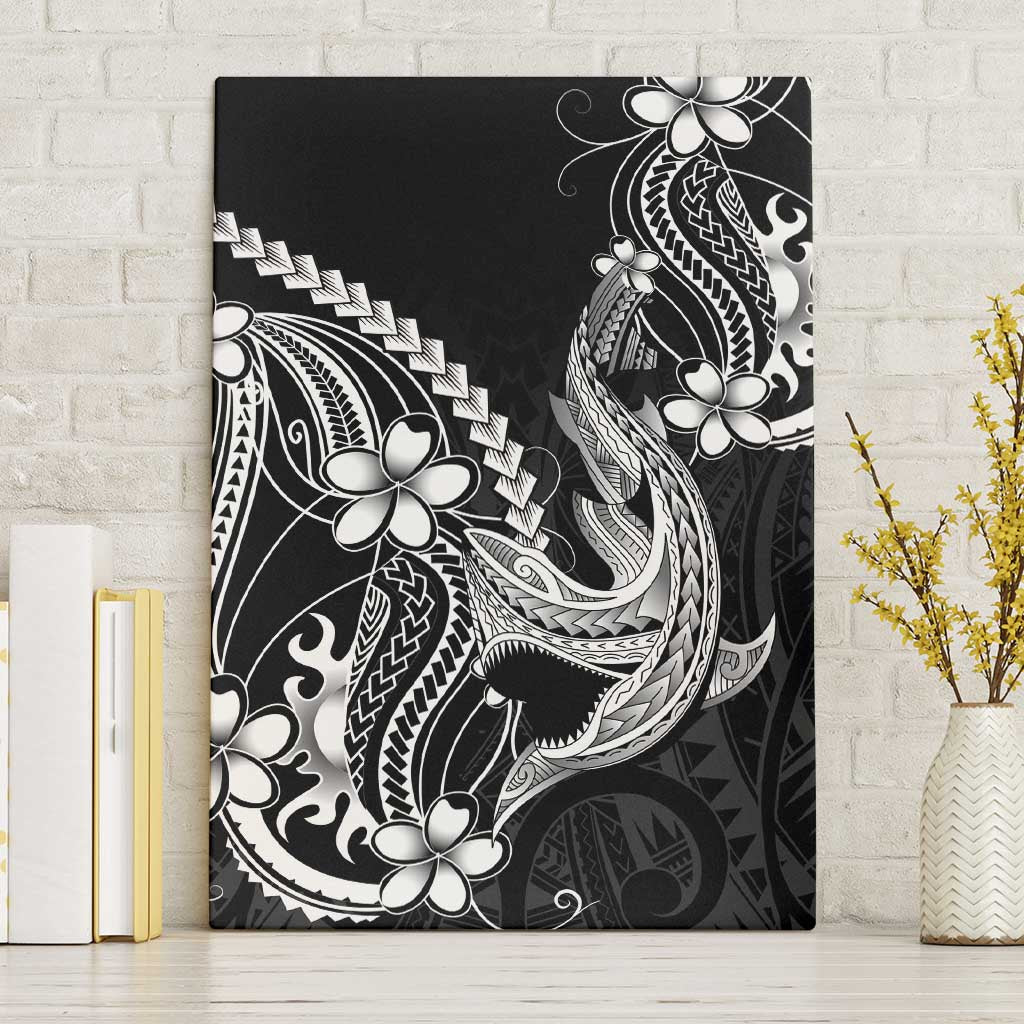 Black Aloha Hawaii Canvas Wall Art Polynesian Shark Tattoo With Plumeria LT14 Without Frame Black - Polynesian Pride