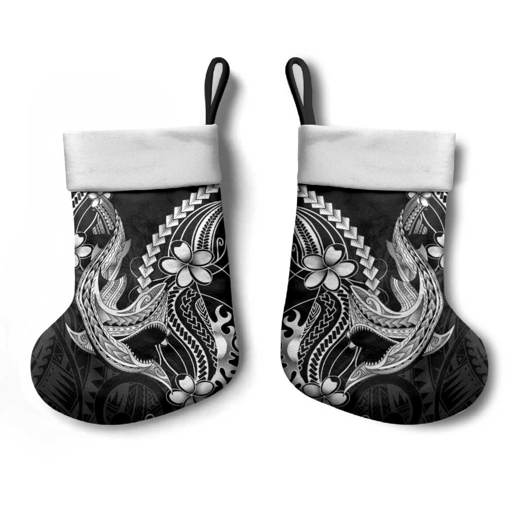 Black Aloha Hawaii Christmas Stocking Polynesian Shark Tattoo With Plumeria LT14 - Polynesian Pride