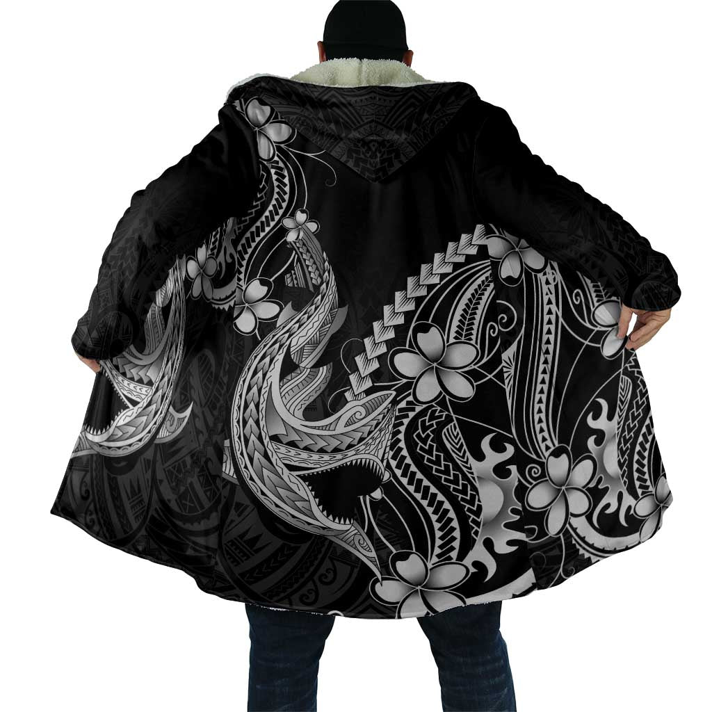 Black Aloha Hawaii Cloak Polynesian Shark Tattoo With Plumeria LT14 - Polynesian Pride