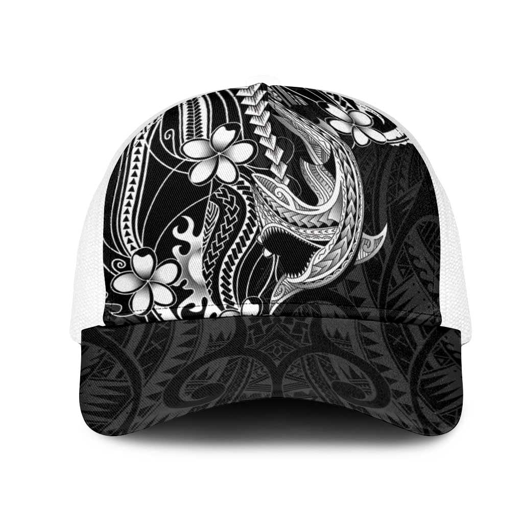 Black Aloha Hawaii Mesh Trucker Cap Polynesian Shark Tattoo With Plumeria LT14 One Size White Black - Polynesian Pride