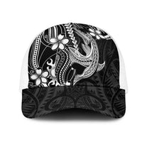 Black Aloha Hawaii Mesh Trucker Cap Polynesian Shark Tattoo With Plumeria LT14 One Size White Black - Polynesian Pride