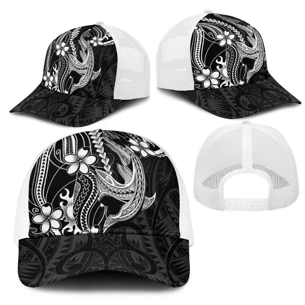 Black Aloha Hawaii Mesh Trucker Cap Polynesian Shark Tattoo With Plumeria LT14 - Polynesian Pride
