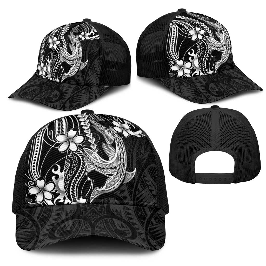 Black Aloha Hawaii Mesh Trucker Cap Polynesian Shark Tattoo With Plumeria LT14 - Polynesian Pride