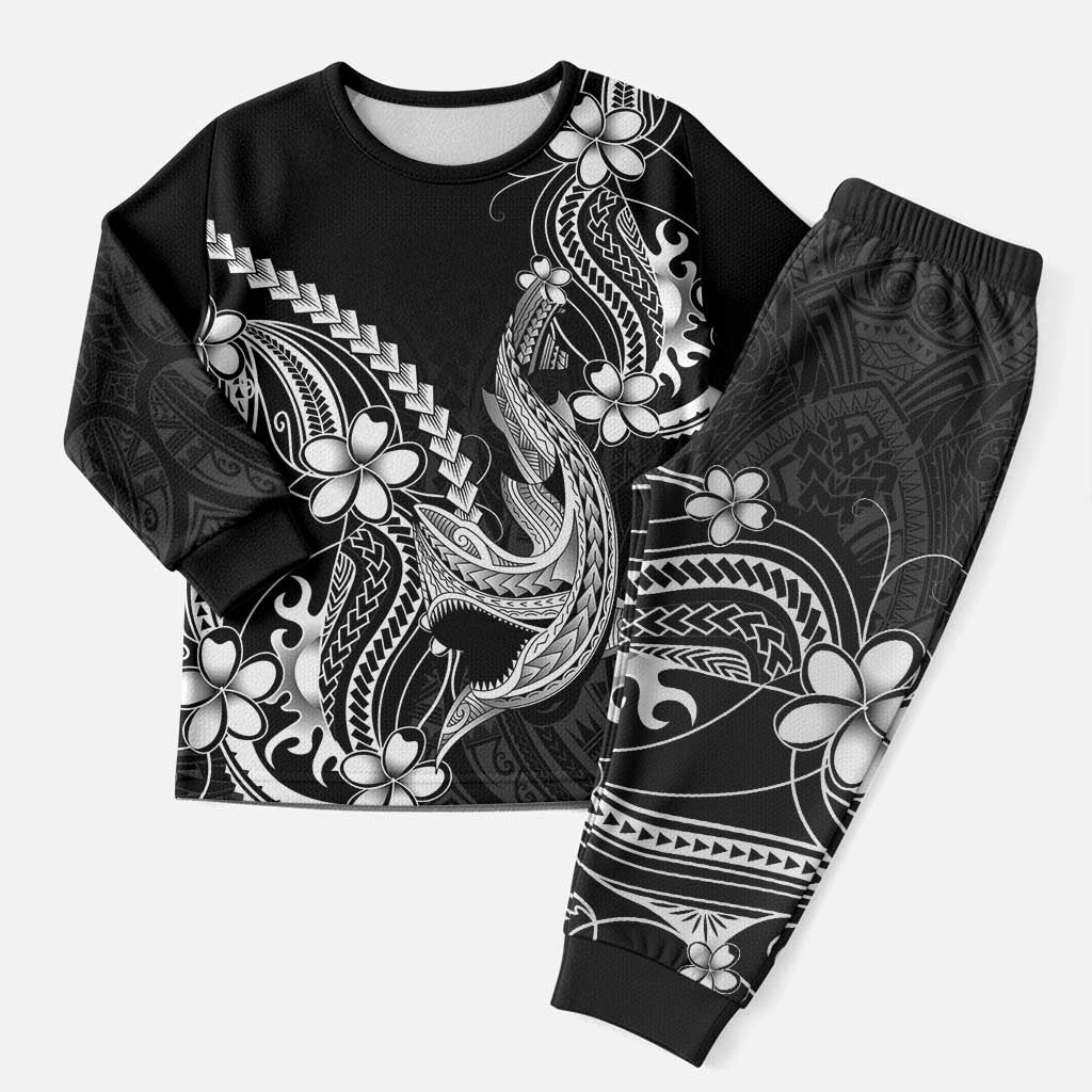 Black Aloha Hawaii Christmas Pajama Set Polynesian Shark Tattoo With Plumeria LT14 Men Black - Polynesian Pride