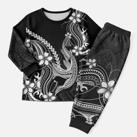 Black Aloha Hawaii Christmas Pajama Set Polynesian Shark Tattoo With Plumeria LT14 Men Black - Polynesian Pride