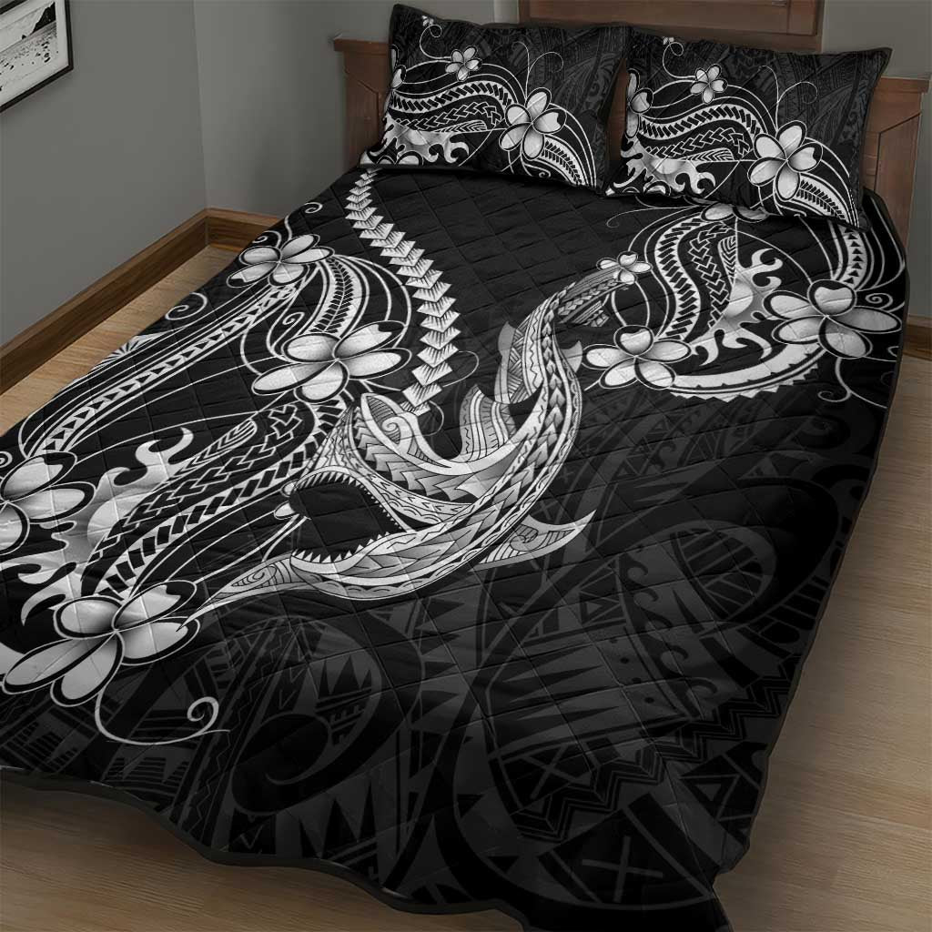 Black Aloha Hawaii Quilt Bed Set Polynesian Shark Tattoo With Plumeria LT14 - Polynesian Pride