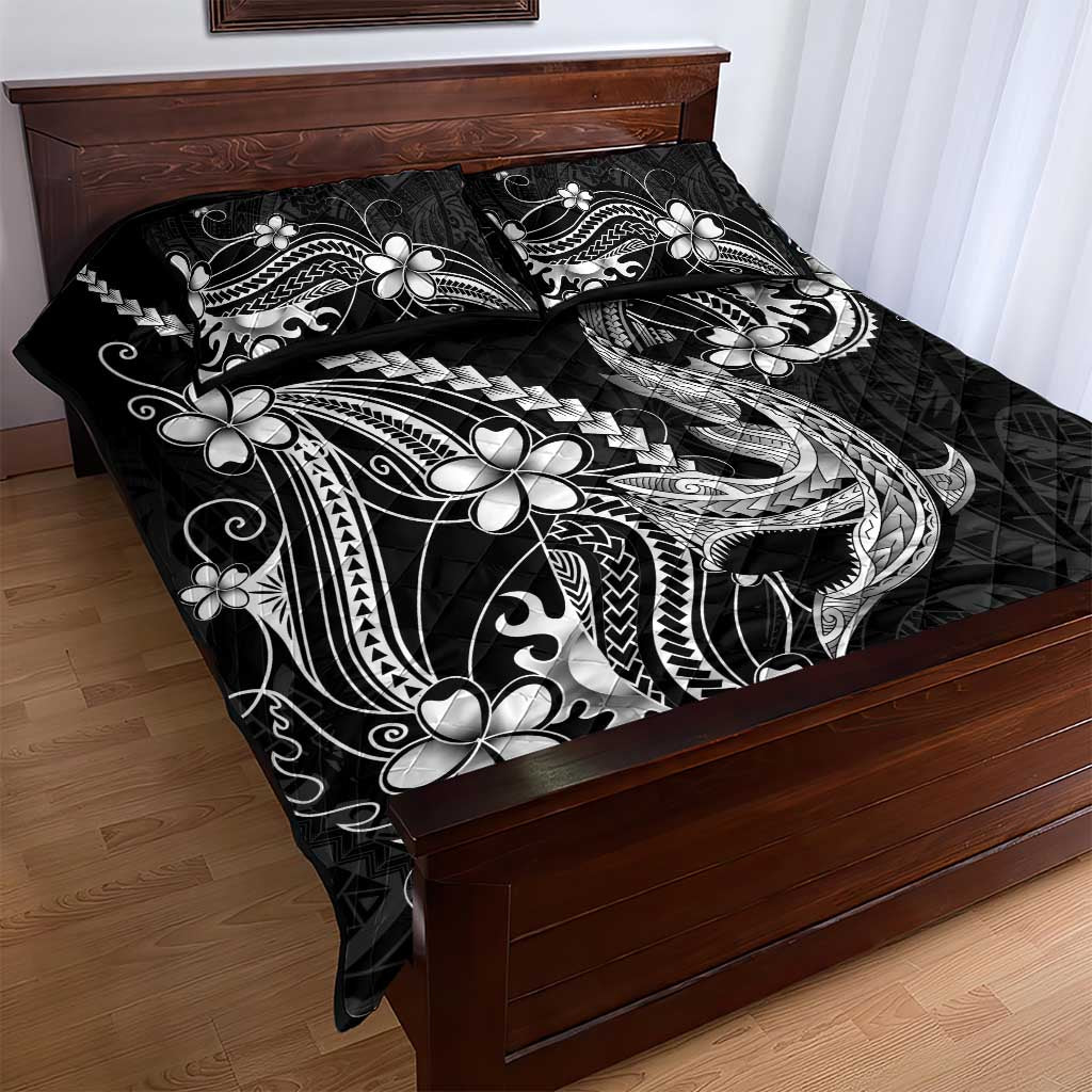 Black Aloha Hawaii Quilt Bed Set Polynesian Shark Tattoo With Plumeria LT14 - Polynesian Pride
