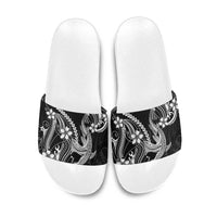 Black Aloha Hawaii Slide Sandals Polynesian Shark Tattoo With Plumeria LT14 Black - Polynesian Pride