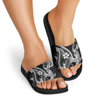 Black Aloha Hawaii Slide Sandals Polynesian Shark Tattoo With Plumeria LT14 - Polynesian Pride
