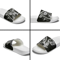 Black Aloha Hawaii Slide Sandals Polynesian Shark Tattoo With Plumeria LT14 - Polynesian Pride