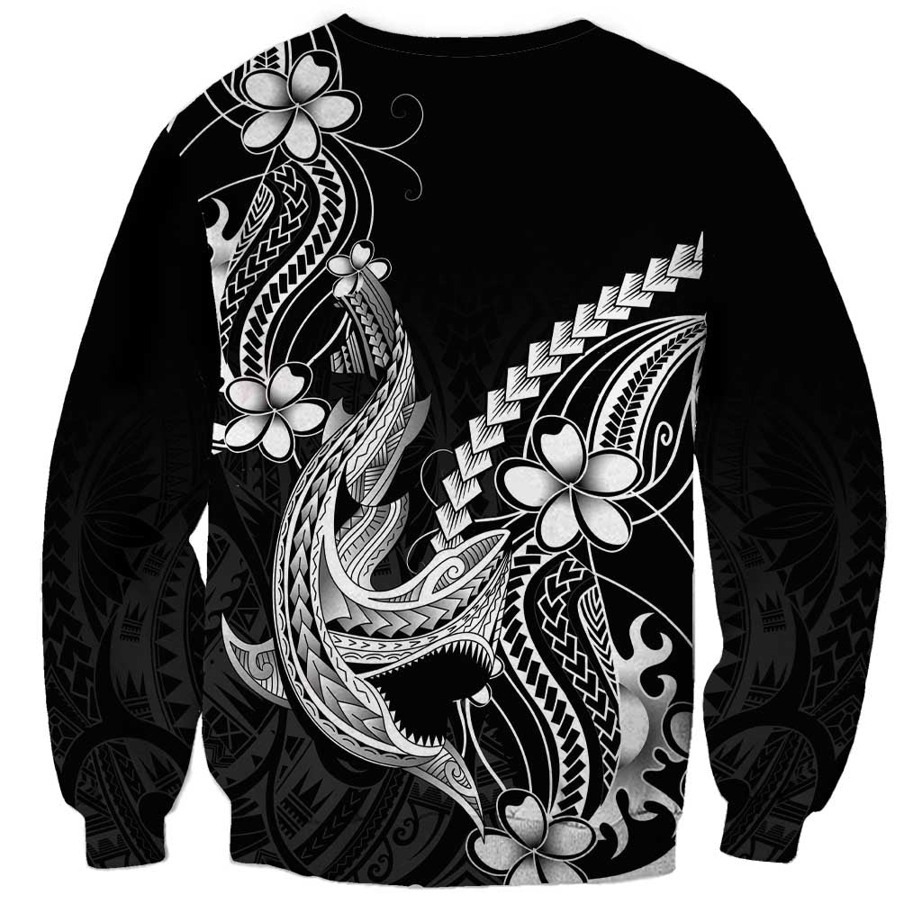 Black Aloha Hawaii Sweatshirt Polynesian Shark Tattoo With Plumeria LT14 - Polynesian Pride