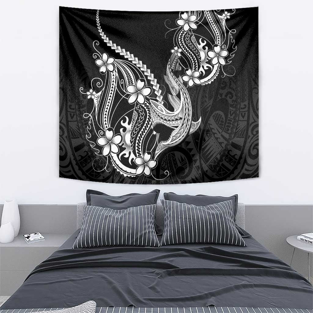 Black Aloha Hawaii Tapestry Polynesian Shark Tattoo With Plumeria LT14 - Polynesian Pride