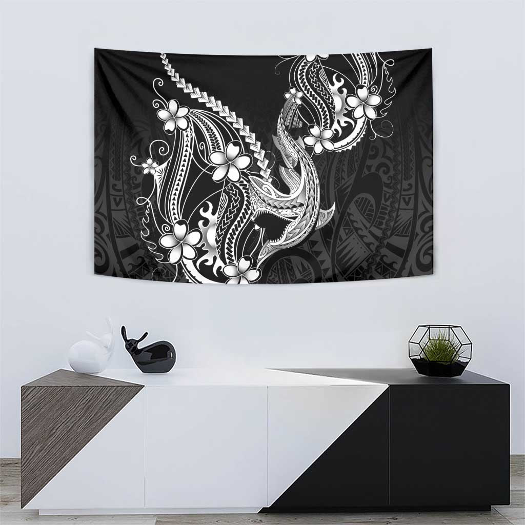 Black Aloha Hawaii Tapestry Polynesian Shark Tattoo With Plumeria LT14 - Polynesian Pride