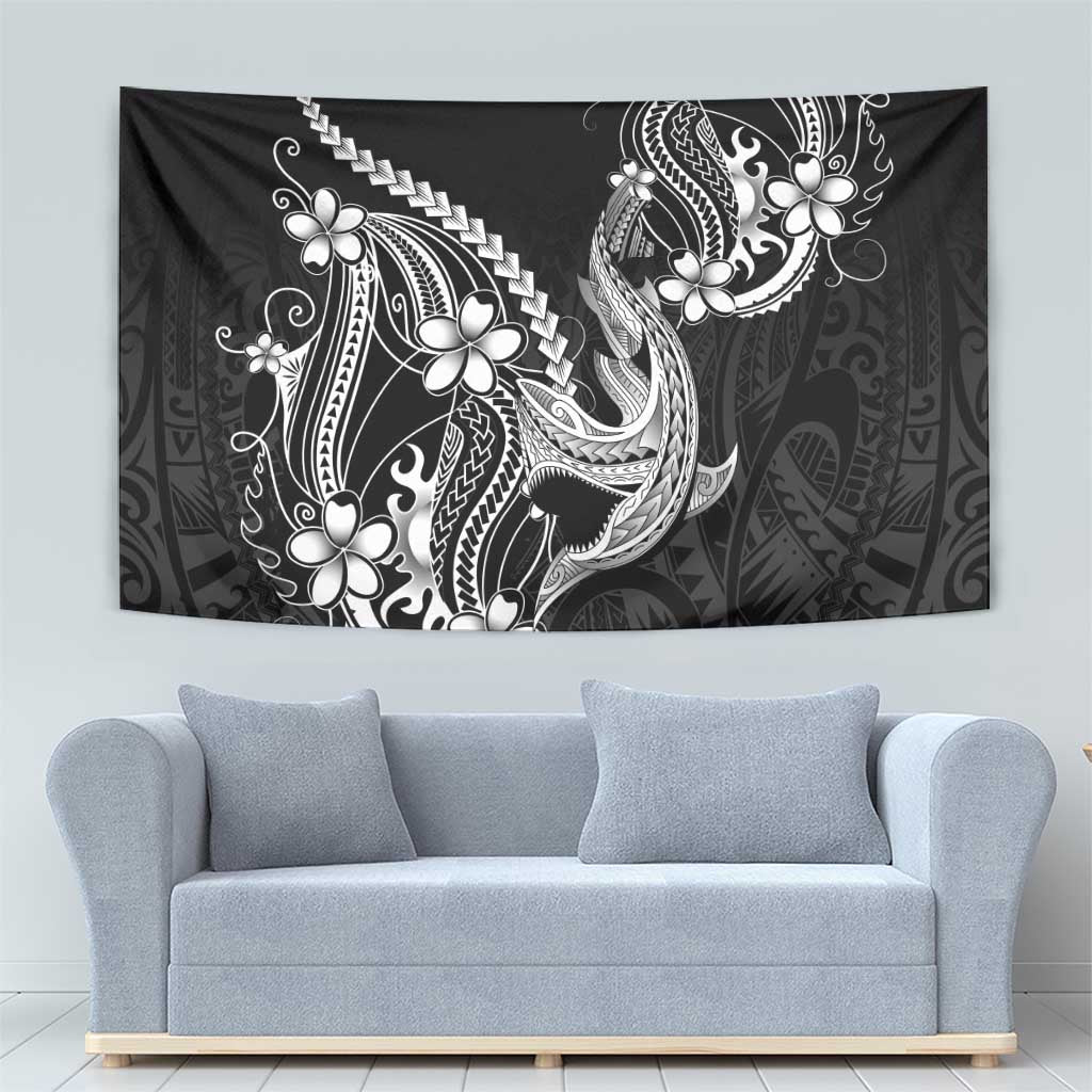Black Aloha Hawaii Tapestry Polynesian Shark Tattoo With Plumeria LT14 - Polynesian Pride