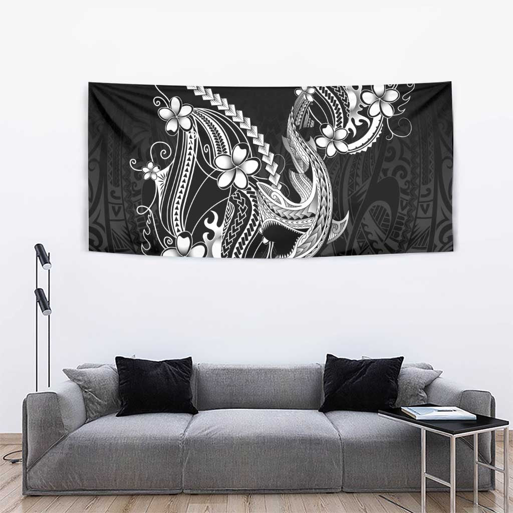 Black Aloha Hawaii Tapestry Polynesian Shark Tattoo With Plumeria LT14 - Polynesian Pride