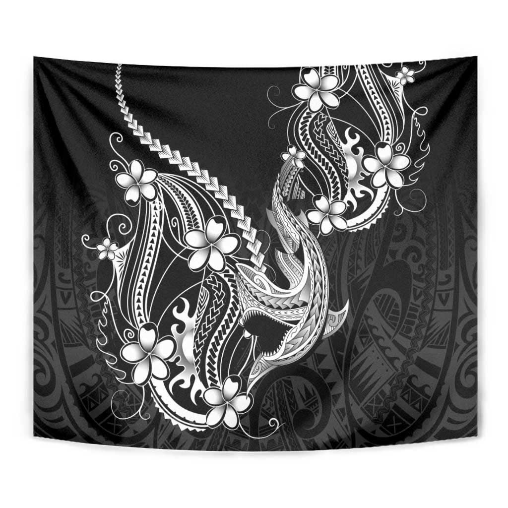 Black Aloha Hawaii Tapestry Polynesian Shark Tattoo With Plumeria LT14 - Polynesian Pride