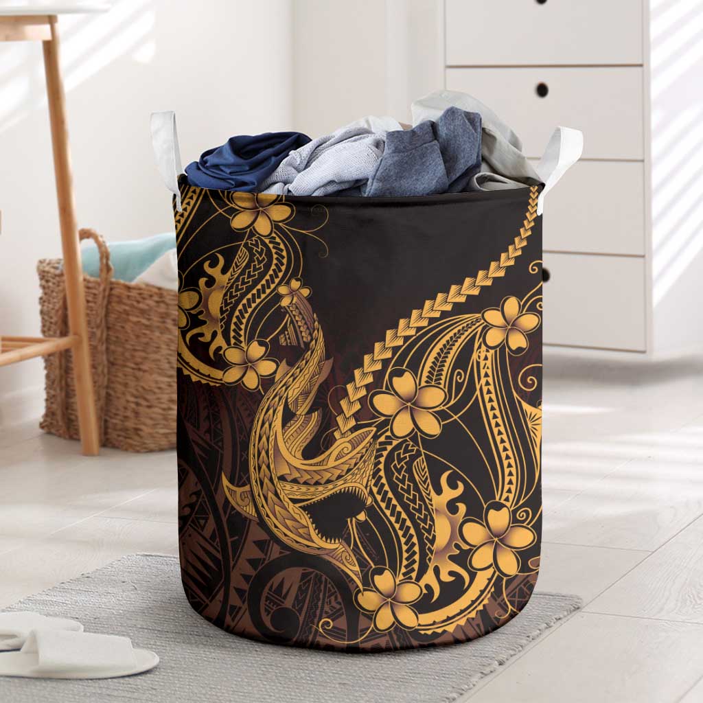 Gold Black Aloha Hawaii Laundry Basket Polynesian Shark Tattoo With Plumeria LT14 Gold - Polynesian Pride