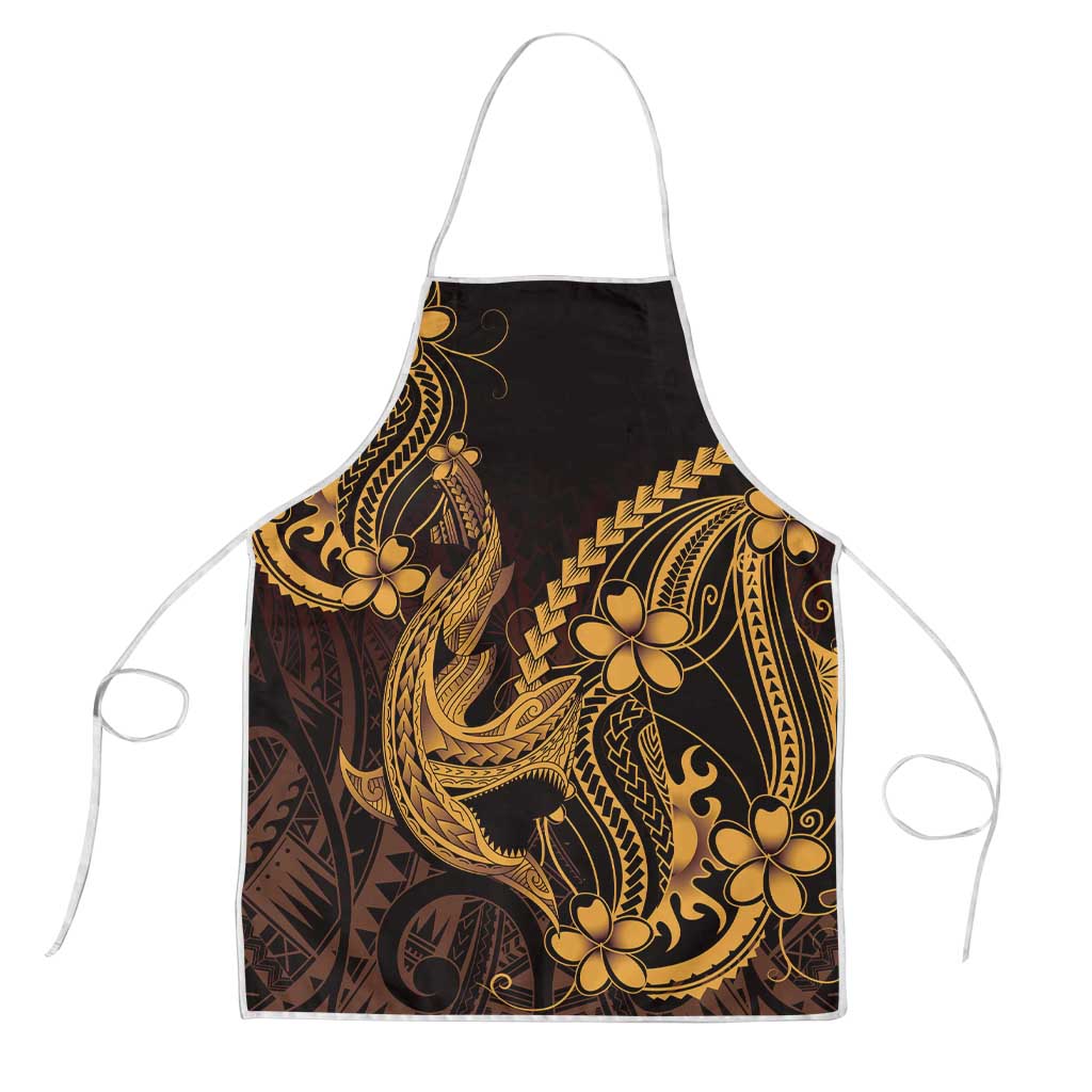 Gold Black Aloha Hawaii Apron Polynesian Shark Tattoo With Plumeria LT14 Gold - Polynesian Pride