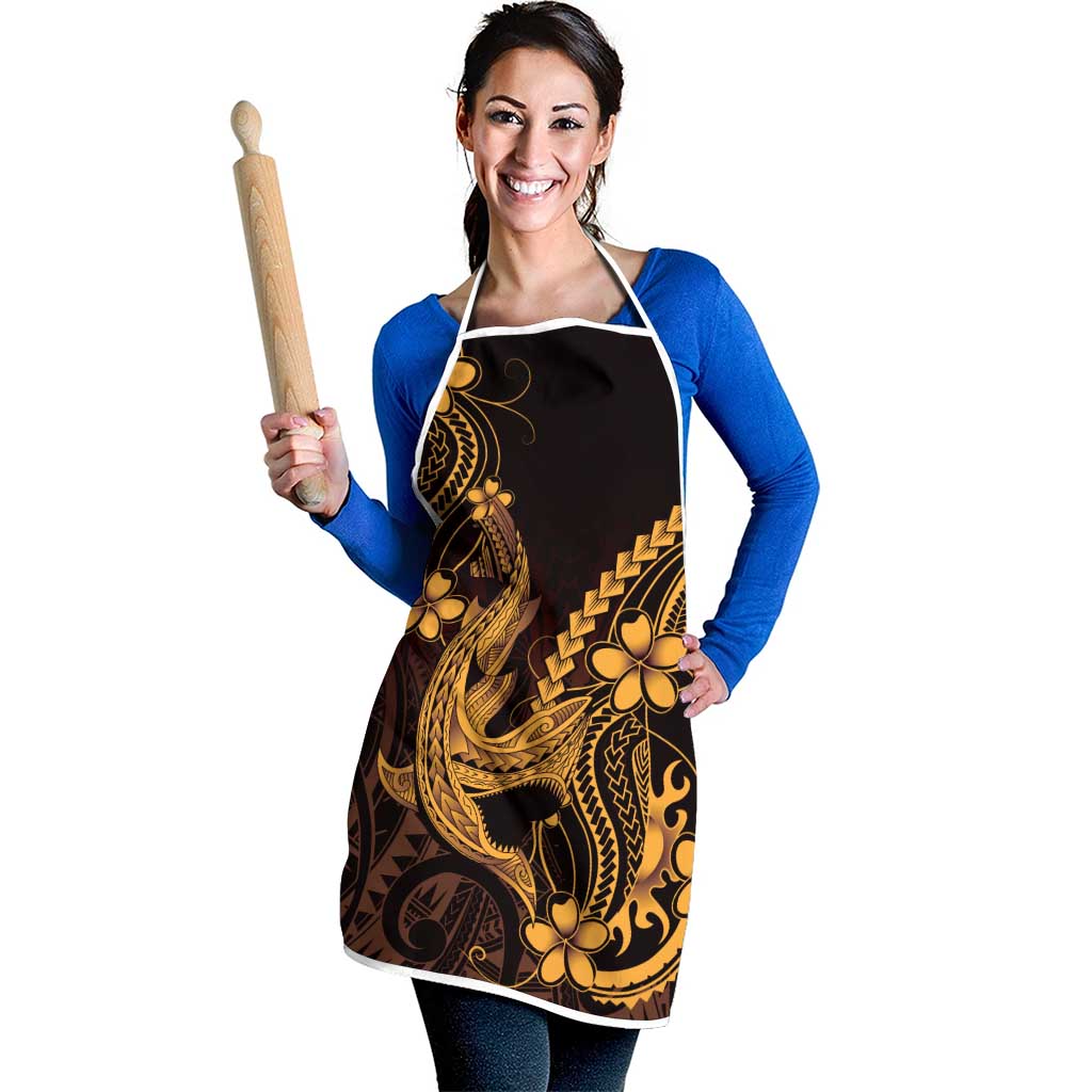 Gold Black Aloha Hawaii Apron Polynesian Shark Tattoo With Plumeria LT14 - Polynesian Pride
