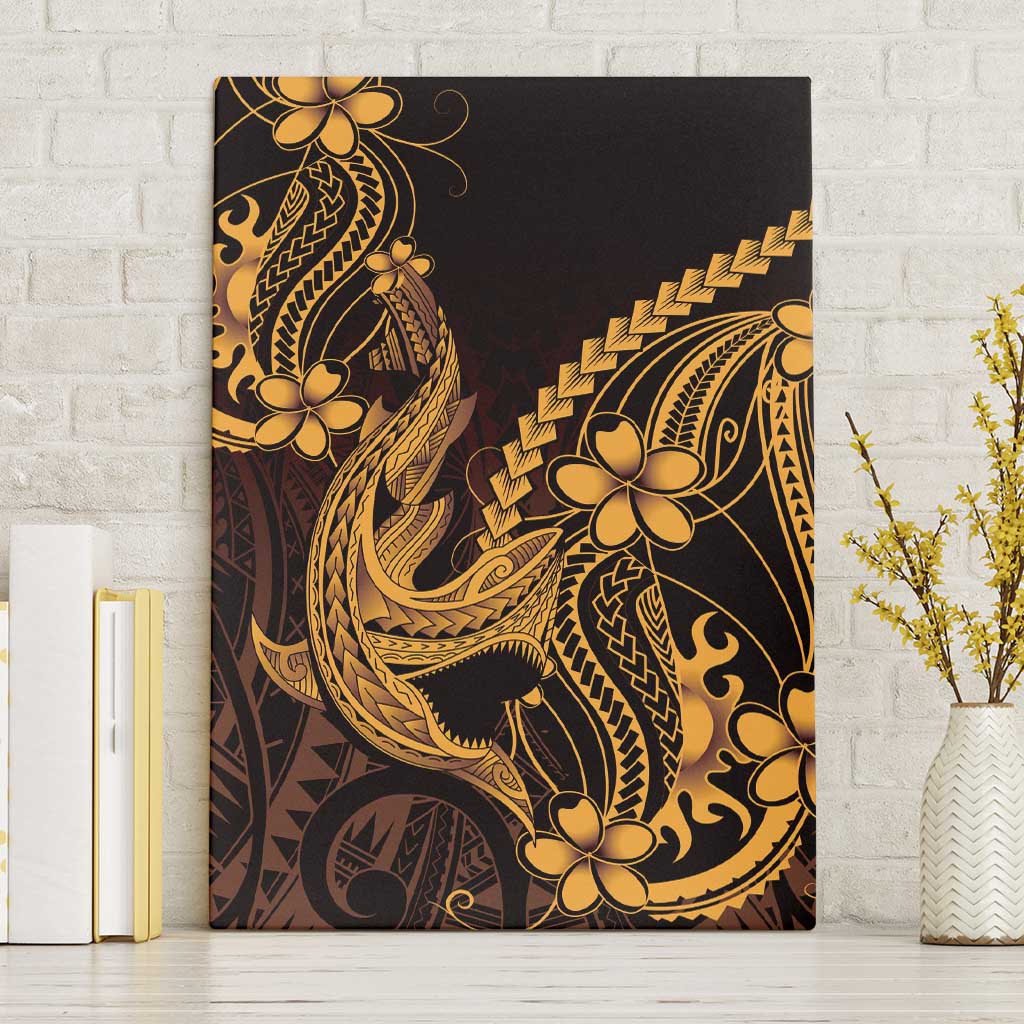 Gold Black Aloha Hawaii Canvas Wall Art Polynesian Shark Tattoo With Plumeria LT14 Without Frame Gold - Polynesian Pride