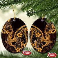 Gold Black Aloha Hawaii Ceramic Ornament Polynesian Shark Tattoo With Plumeria LT14 Oval Gold - Polynesian Pride