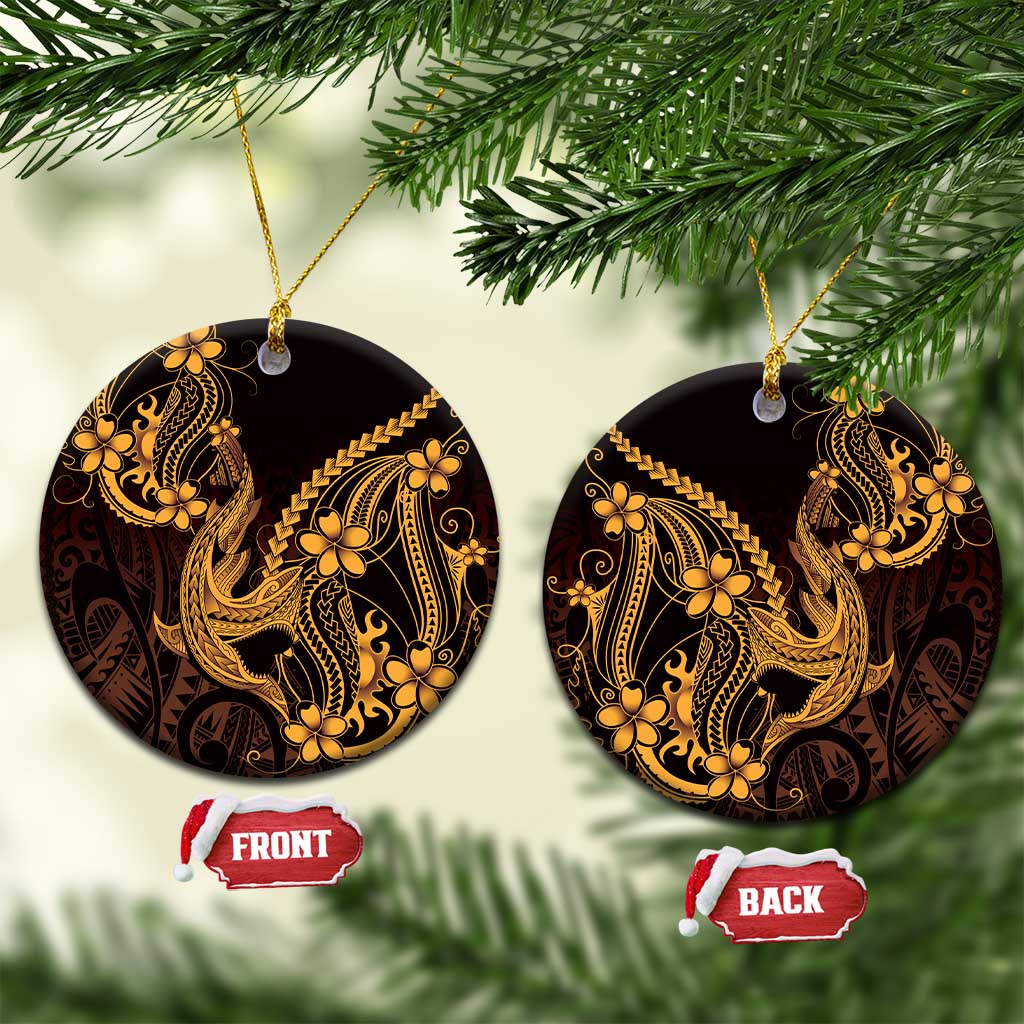 Gold Black Aloha Hawaii Ceramic Ornament Polynesian Shark Tattoo With Plumeria LT14 Circle Gold - Polynesian Pride