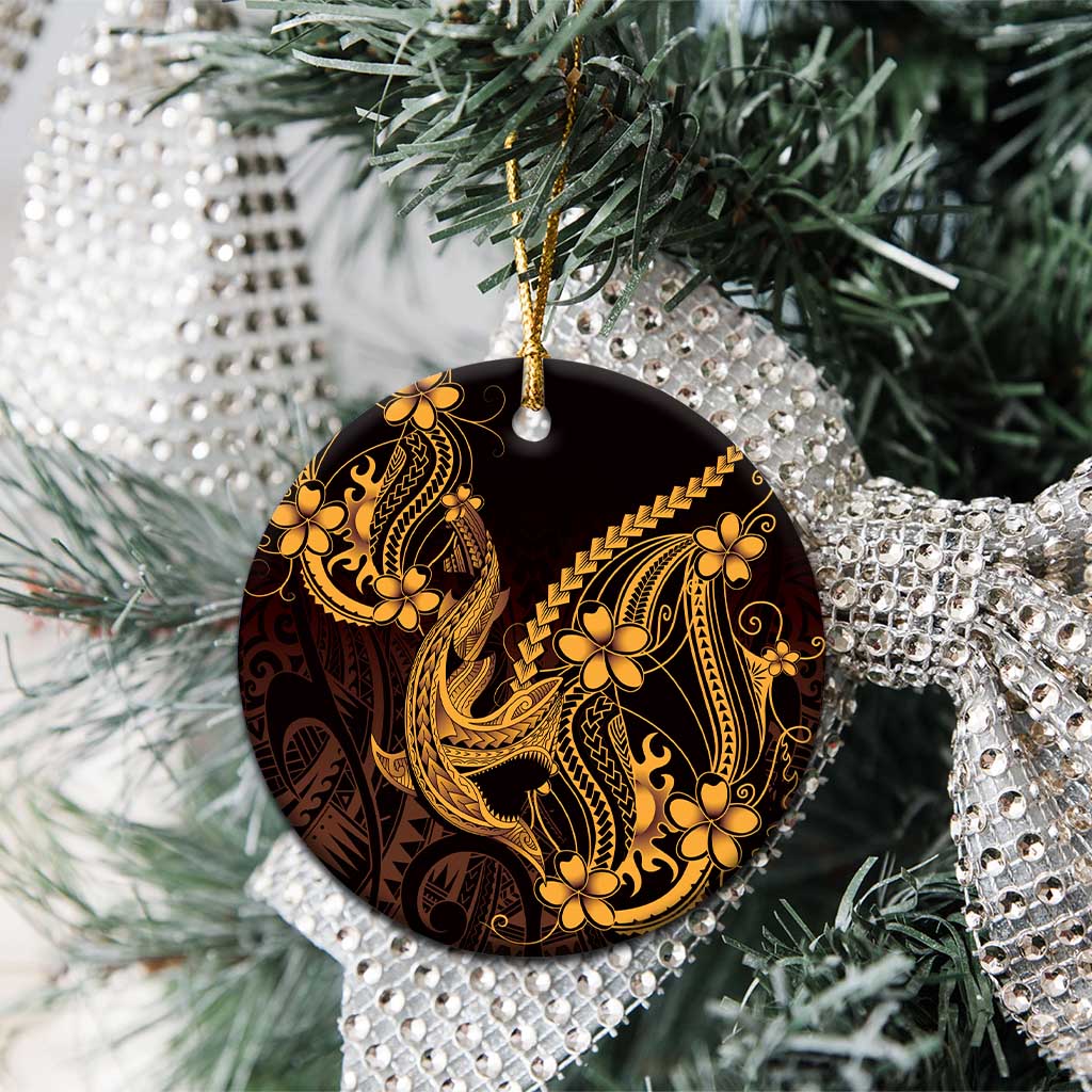 Gold Black Aloha Hawaii Ceramic Ornament Polynesian Shark Tattoo With Plumeria LT14 - Polynesian Pride