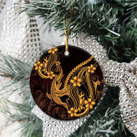 Gold Black Aloha Hawaii Ceramic Ornament Polynesian Shark Tattoo With Plumeria LT14 - Polynesian Pride