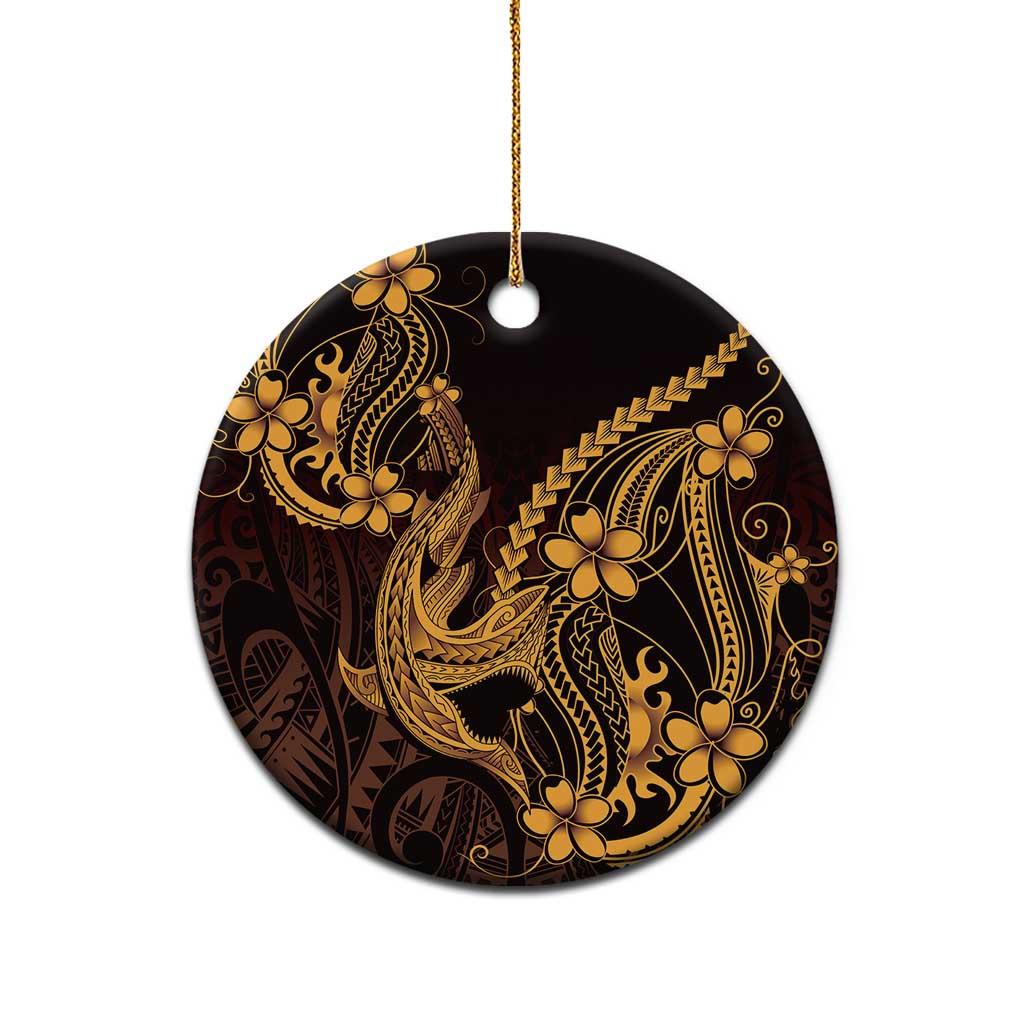 Gold Black Aloha Hawaii Ceramic Ornament Polynesian Shark Tattoo With Plumeria LT14 - Polynesian Pride