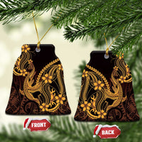 Gold Black Aloha Hawaii Ceramic Ornament Polynesian Shark Tattoo With Plumeria LT14 Bell Flake Gold - Polynesian Pride