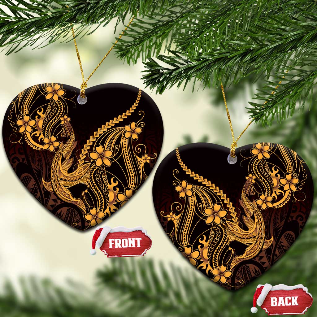 Gold Black Aloha Hawaii Ceramic Ornament Polynesian Shark Tattoo With Plumeria LT14 Heart Gold - Polynesian Pride