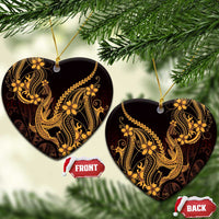 Gold Black Aloha Hawaii Ceramic Ornament Polynesian Shark Tattoo With Plumeria LT14 Heart Gold - Polynesian Pride