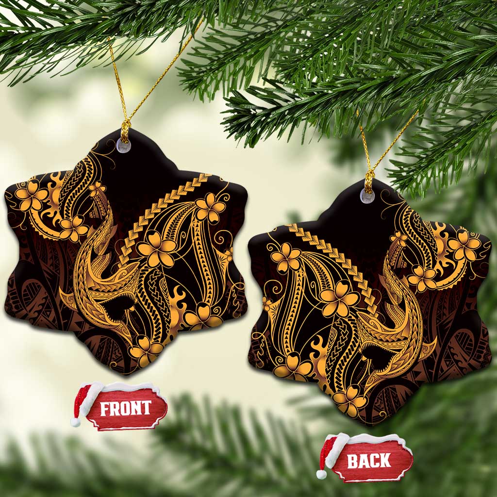 Gold Black Aloha Hawaii Ceramic Ornament Polynesian Shark Tattoo With Plumeria LT14 Snow Flake Gold - Polynesian Pride
